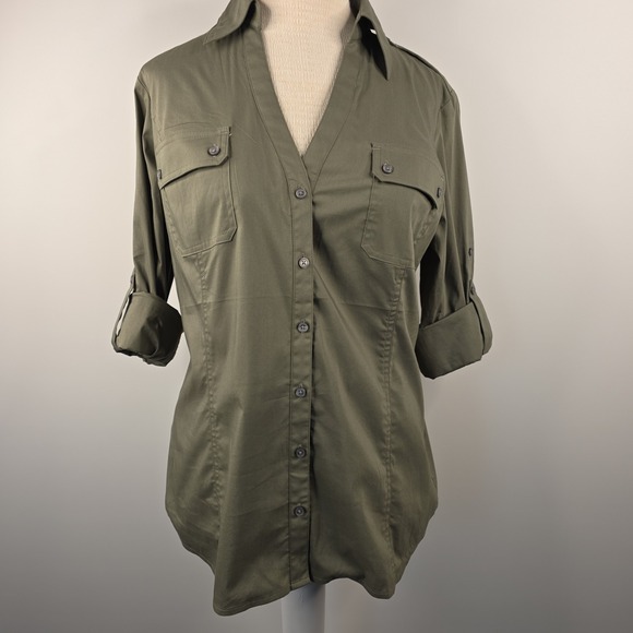 Express Olive Button Down Shirt - Picture 4 of 12